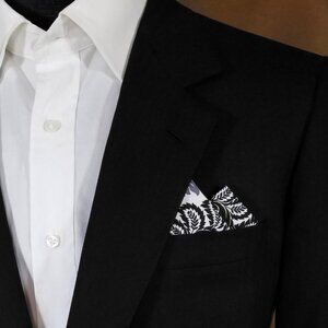 New - Black Floral Pre-Folded Pocket Square Handkerchief Insert